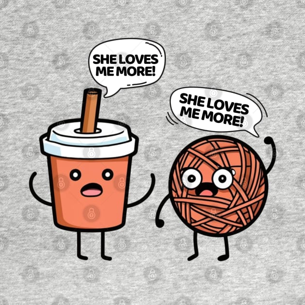 Coffee and Yarn Ball Disputing Funny Crocheting Lover Mom by Illustradise